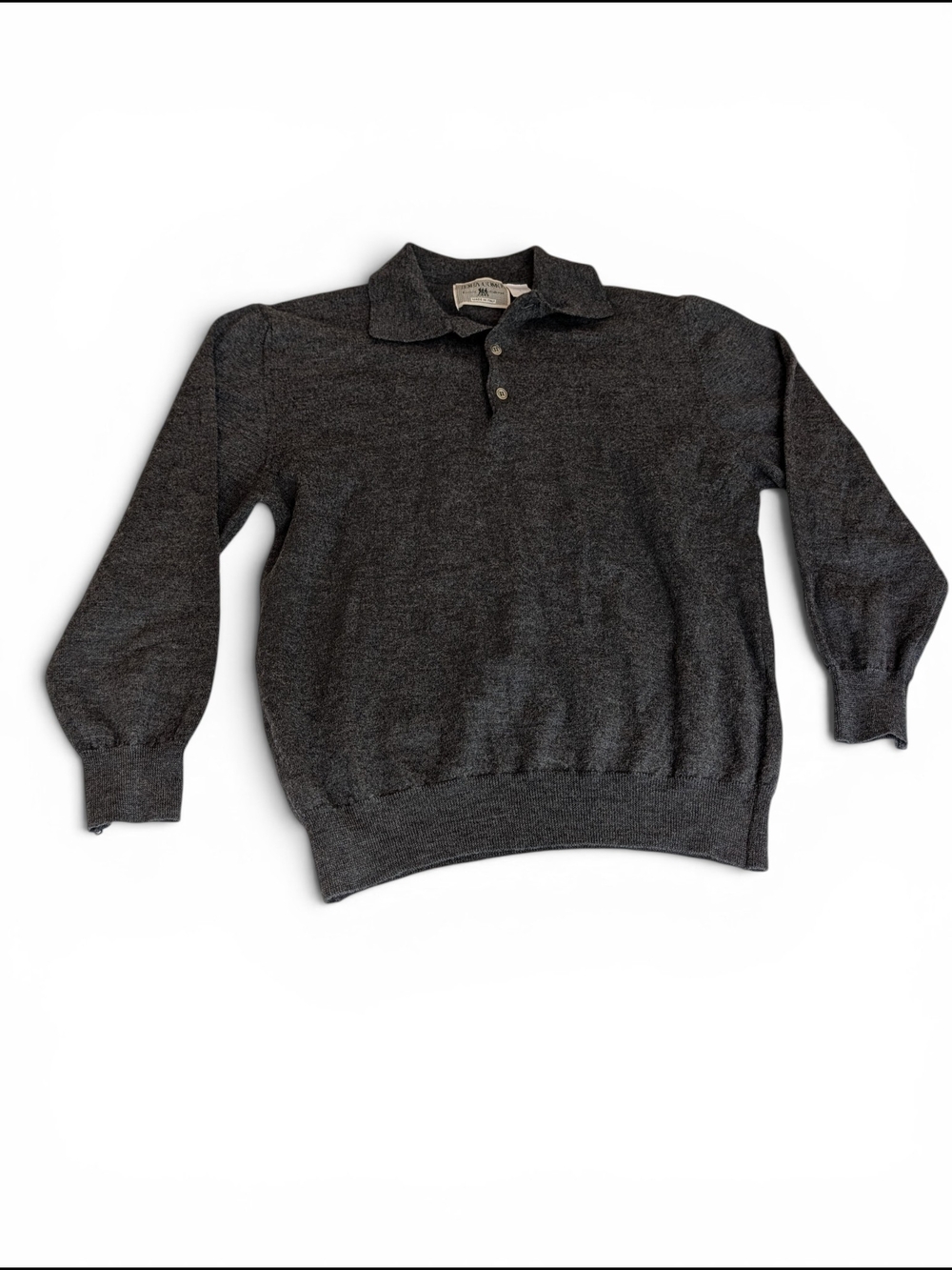 Vintage Idea Uomo 100% Merino Wool Charcoal Heather Polo Button Sweater Size L